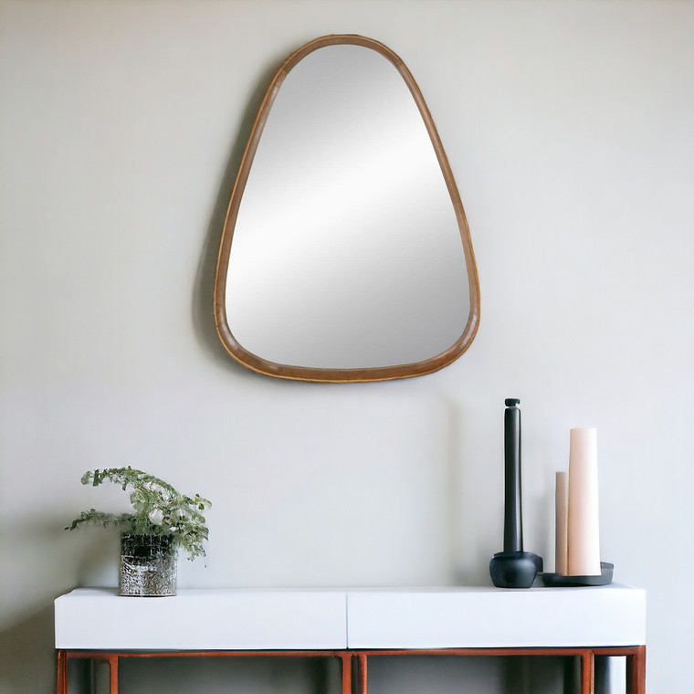 37" Brown Abstract Wood Framed Accent Mirror