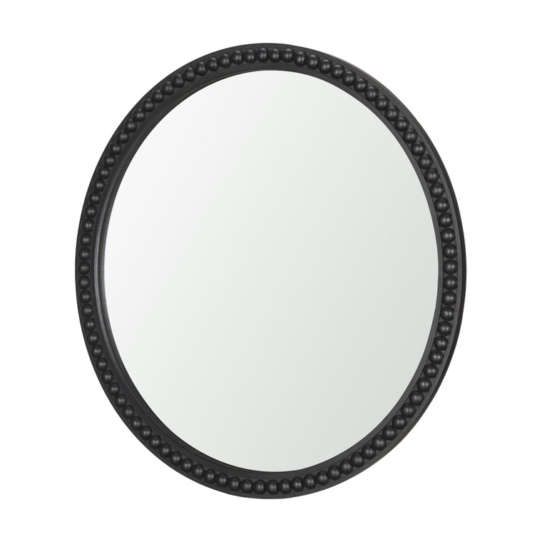 30" Black Solid Wood Beaded Round Framed Accent Mirror