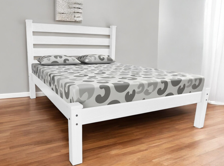 White Solid Wood Full Bed Frame Home Accent