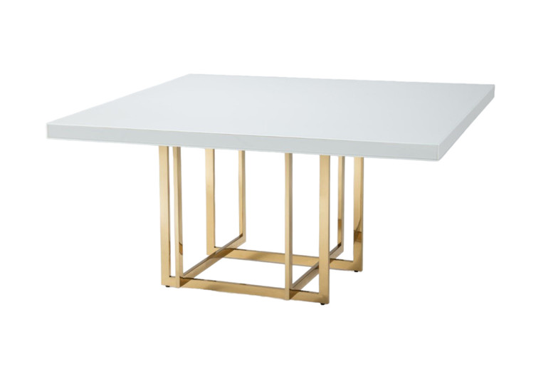 59" White and Gold Wood and Metal Pedestal Base Square Dining Table