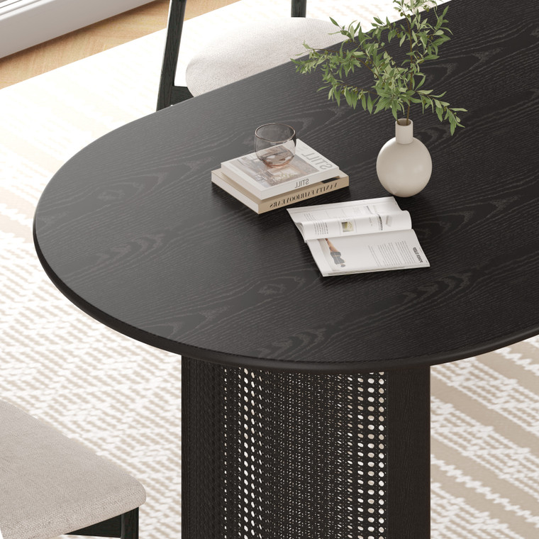 66" Black Solid Wood Double Pedestal Base Oval Dining Table