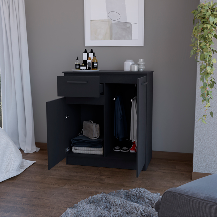 37" Black Wood Accent Cabinet With Two Doors And One Drawer