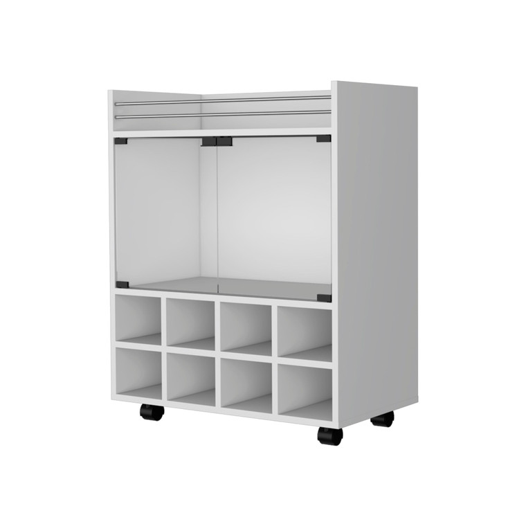 White Rolling Bar Cart With Wine Storage Home Accent