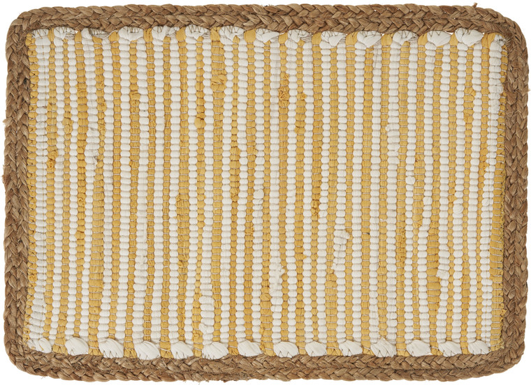19" Set of Four Cream Yellow And Natural Striped Cotton And Jute Placemats - 880016658200