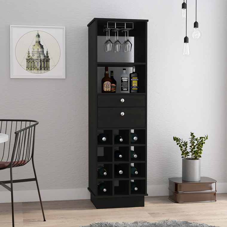 63" Black Wood Bar Cabinet With Two Drawers - 880016410136