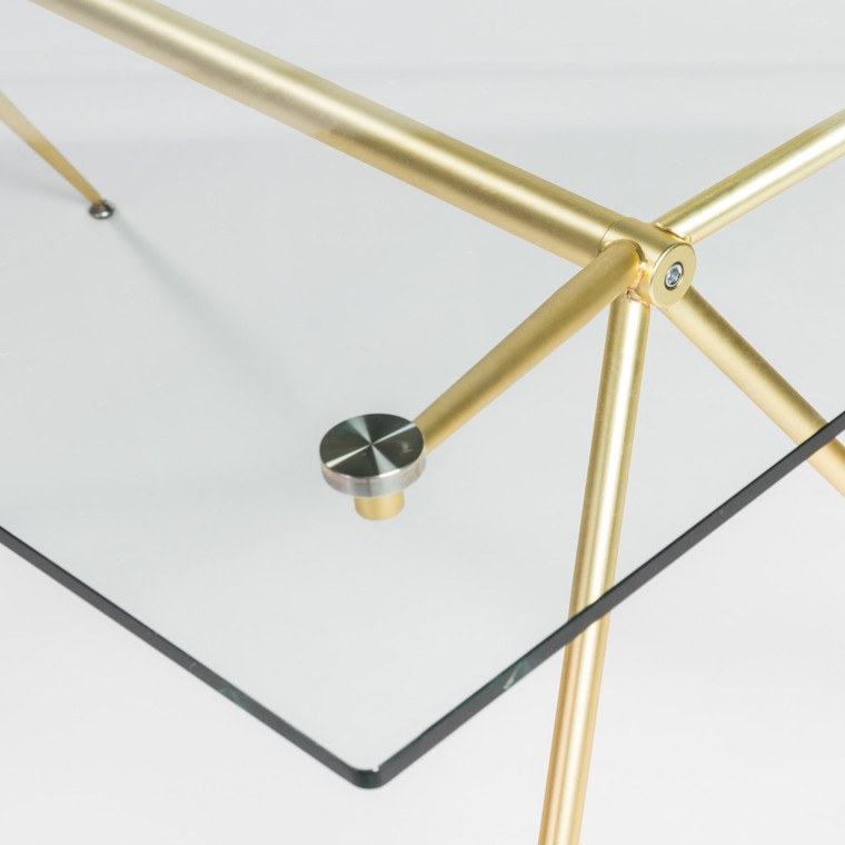 60" Clear And Gold Glass And Steel Dining Table