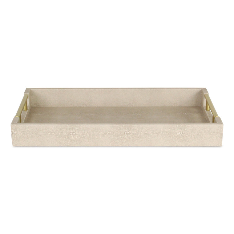 16" Cream Wood and Vinyl Faux Shagreen Serving Tray With Gold Handles - 608219060831