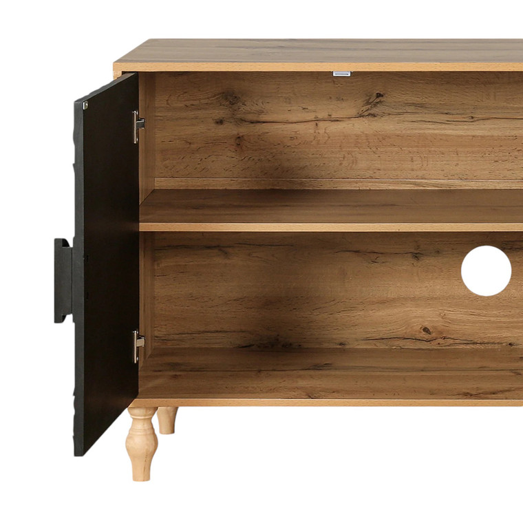 68" Natural and Black Distressed Carved Floral Sideboard with Four Doors - 608219387655