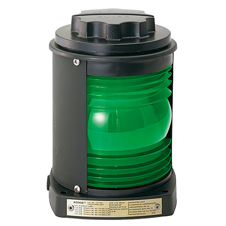 Perko Side Light - Black Plastic, Green Lens - 085226662256