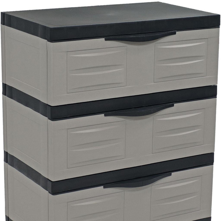 30" Gray And Black Heavy Duty Plastic Three Drawer Utility Cabinet
