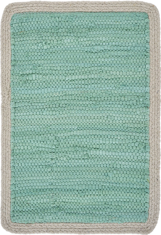 19" Set of Four Turquoise and Natural Solid With Border Cotton Placemats