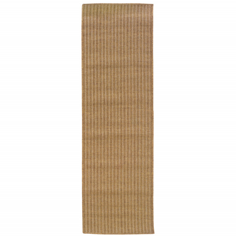 2' X 8' Tan Striped Stain Resistant Indoor Outdoor Area Rug - 606114572671