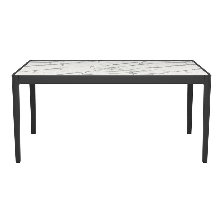 65" White and Black Faux Marble and Solid Wood Dining Table