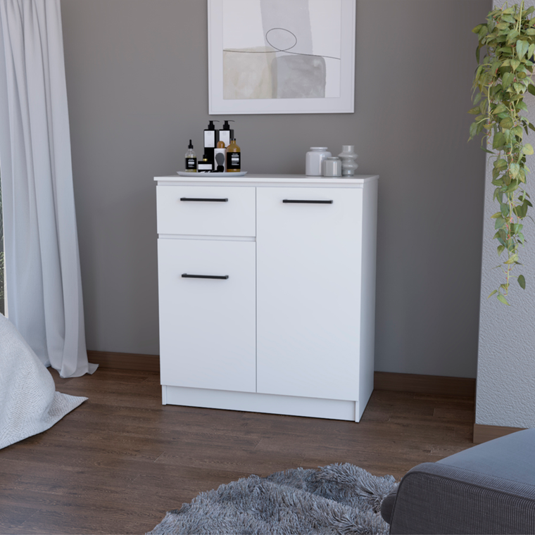 37" White Wood Accent Cabinet With Two Doors And One Drawer