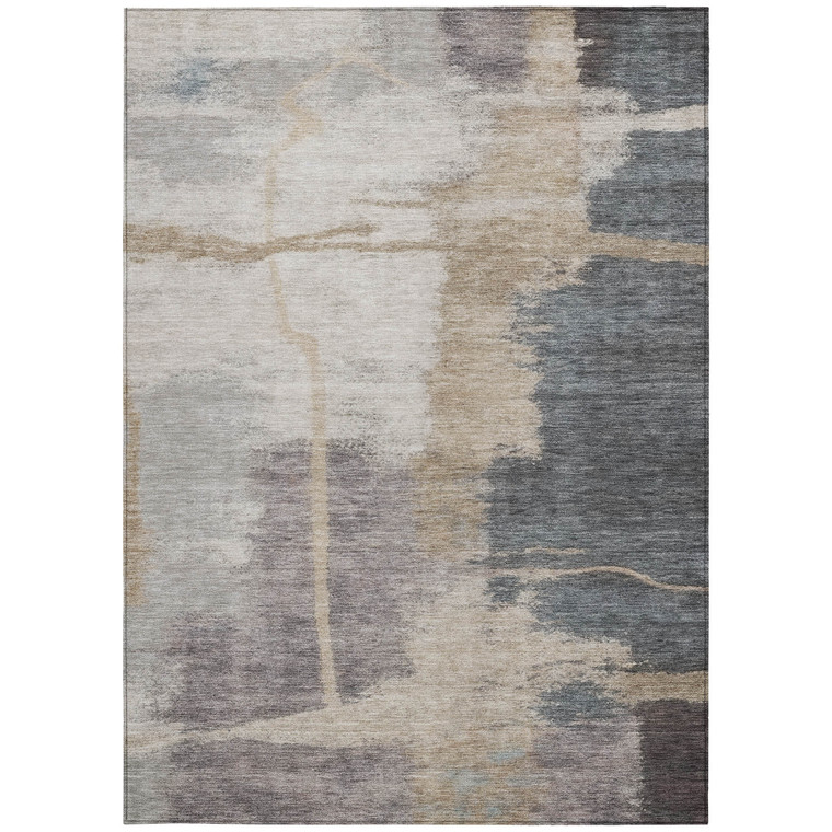 10' X 14' Gray Charcoal And Beige Abstract Washable Indoor Outdoor Area Rug
