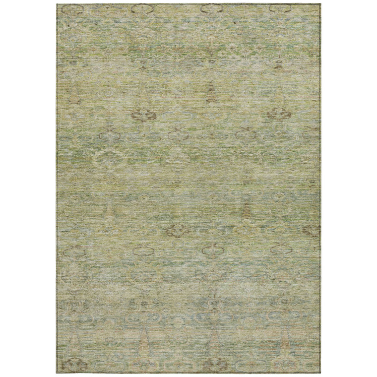 8' X 10' Green And Gold Oriental Washable Indoor Outdoor Area Rug