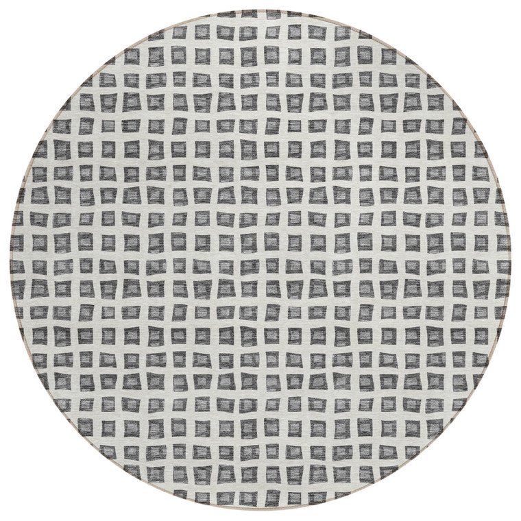 8' Gray Charcoal And Silver Round Geometric Washable Indoor Outdoor Area Rug - 608219221744
