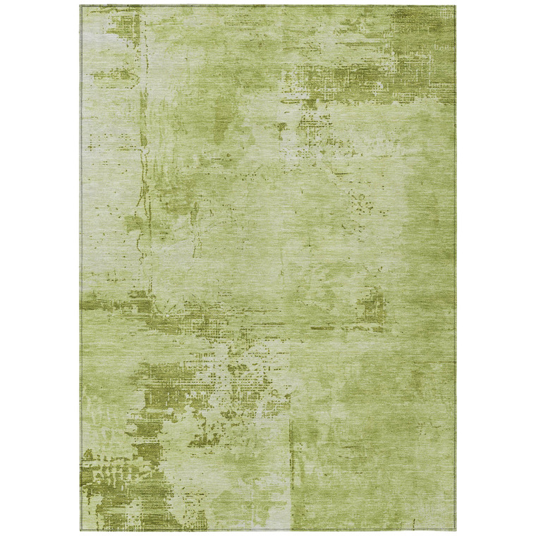 8' X 10' Lime Green And Ivory Abstract Washable Indoor Outdoor Area Rug