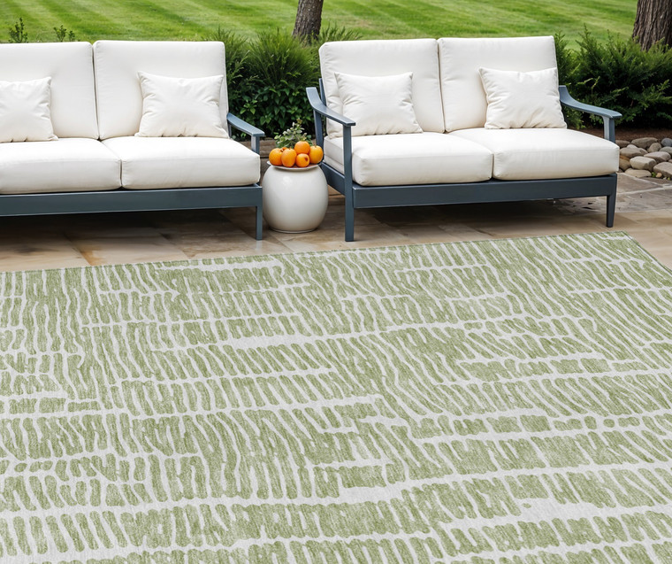 10' X 14' Artichoke Green And Ivory Abstract Washable Indoor Outdoor Area Rug Transitional Style - Artichoke Green, Ivory Color
