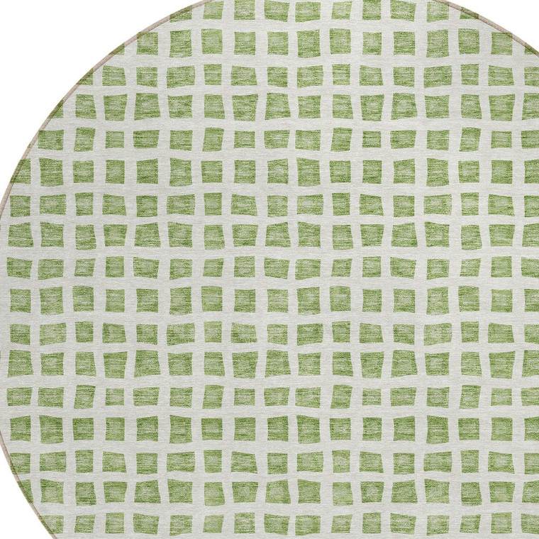 8' Artichoke Green And Ivory Round Geometric Washable Indoor Outdoor Area Rug Transitional Style - Artichoke Green, Ivory Color