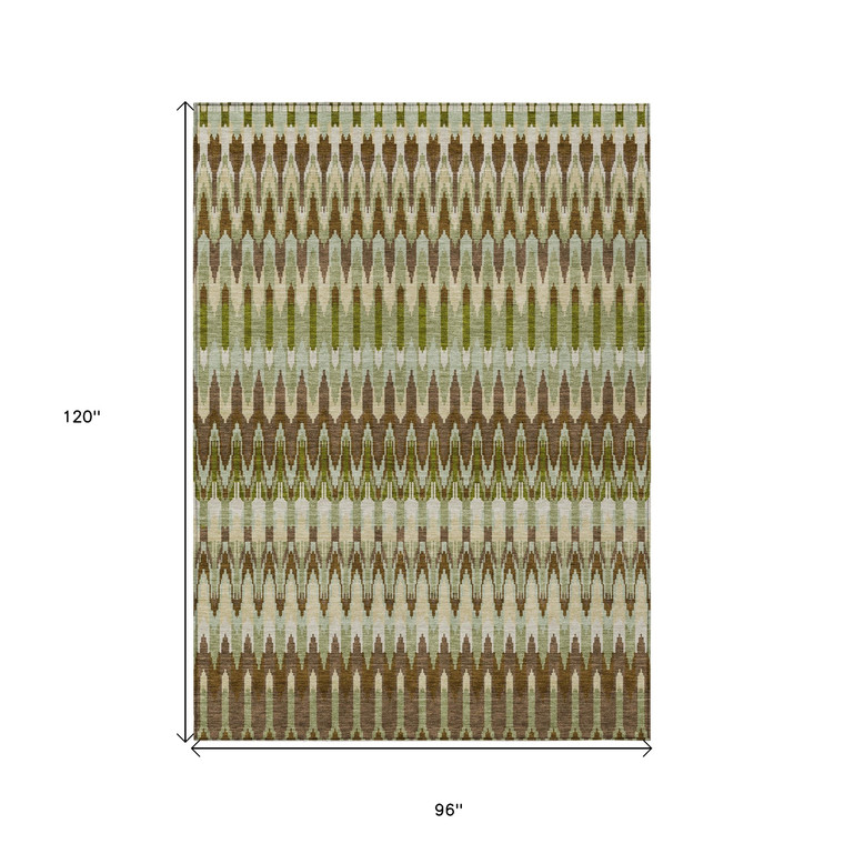 8' X 10' Artichoke Green And Brown Southwestern Washable Indoor Outdoor Area Rug