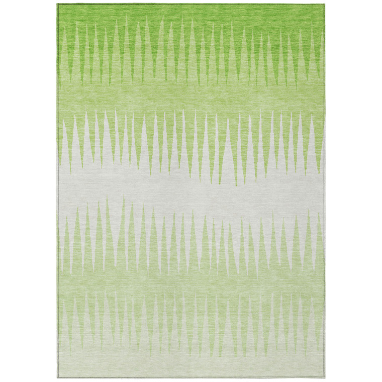 10' X 14' Lime Green And Ivory Striped Washable Indoor Outdoor Area Rug