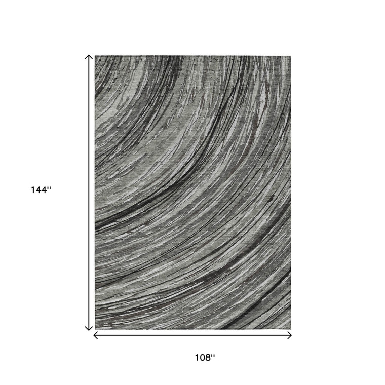 9' X 12' Taupe Charcoal And Ivory Abstract Washable Indoor Outdoor Area Rug