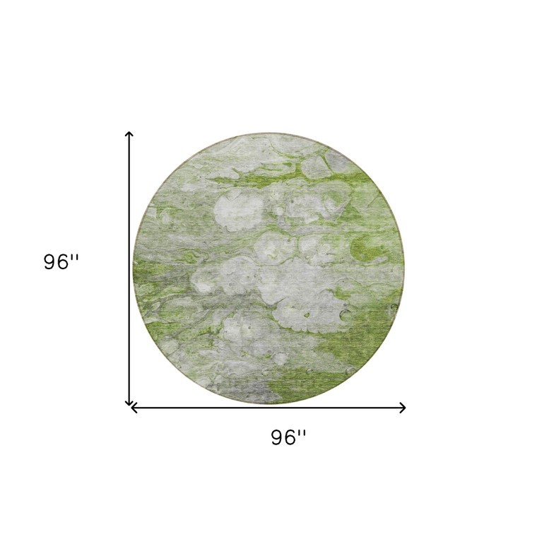 8' Olive Green And Gray Round Abstract Washable Indoor Outdoor Area Rug - Olive Green, Gray