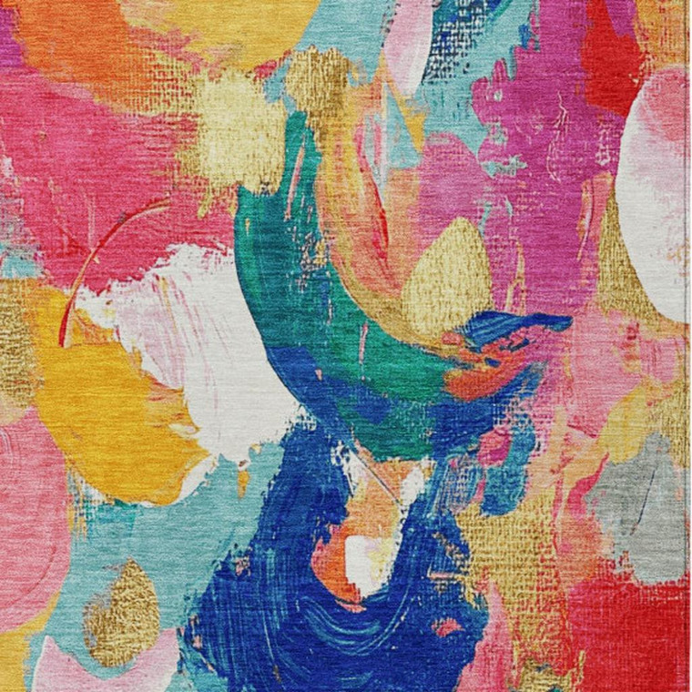 10' X 14' Blush Gold And Teal Blue Abstract Washable Indoor Outdoor Area Rug