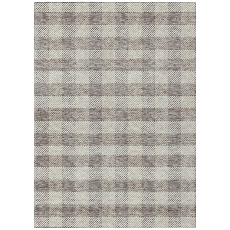 8' X 10' Taupe And Gray Plaid Washable Indoor Outdoor Area Rug - Taupe, Gray