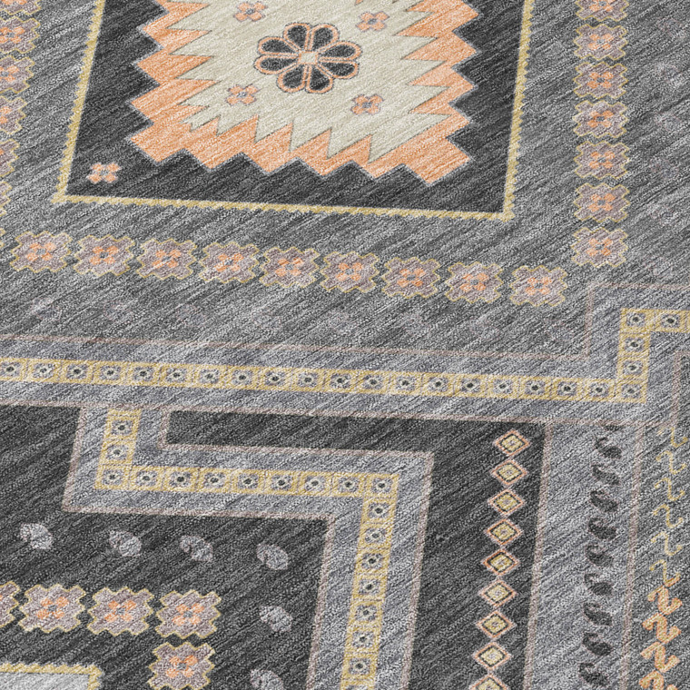 10' X 14' Gray Charcoal And Pink Tribal Washable Indoor Outdoor Area Rug