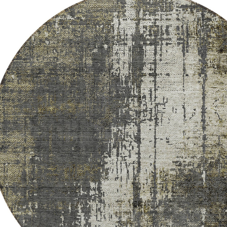 8' Taupe Beige And Olive Green Round Abstract Washable Indoor Outdoor Area Rug