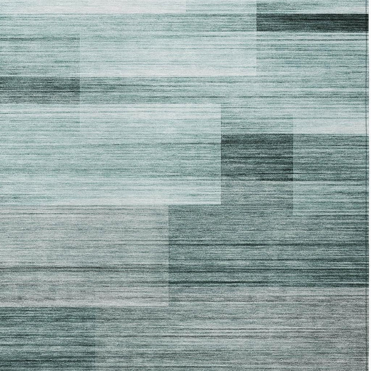 8' X 10' Teal Blue And Ivory Striped Washable Indoor Outdoor Area Rug - Teal Blue, Ivory