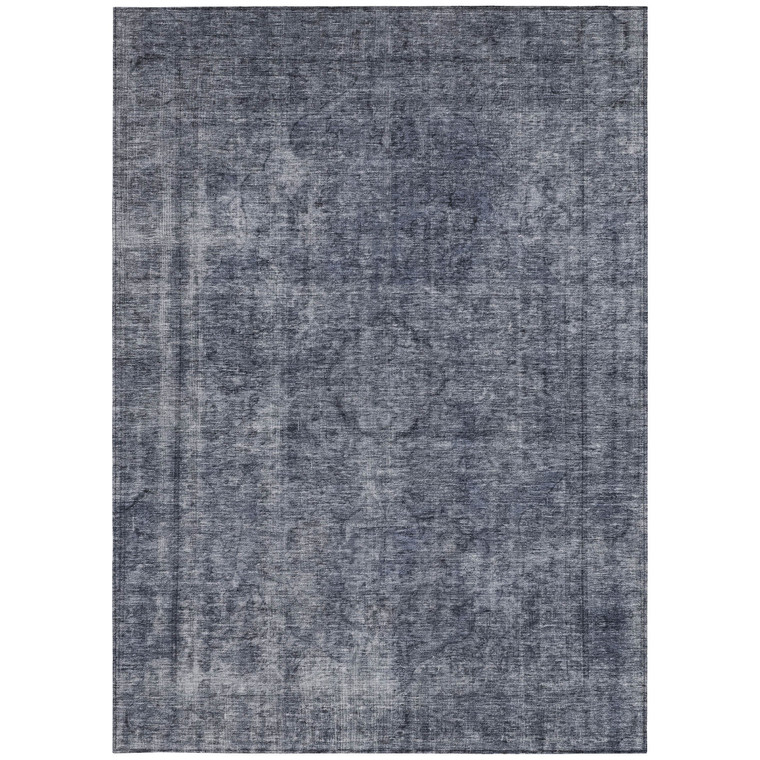 9' X 12' Blue And Gray Medallion Washable Indoor Outdoor Area Rug - Blue, Gray