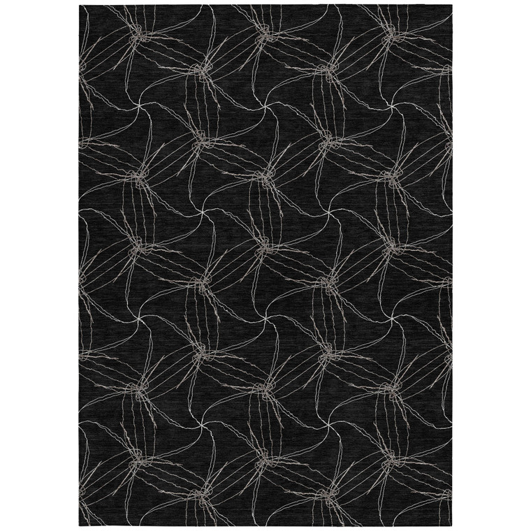 10' X 14' Black And Ivory Geometric Washable Indoor Outdoor Area Rug Transitional Style - Black, Ivory Color