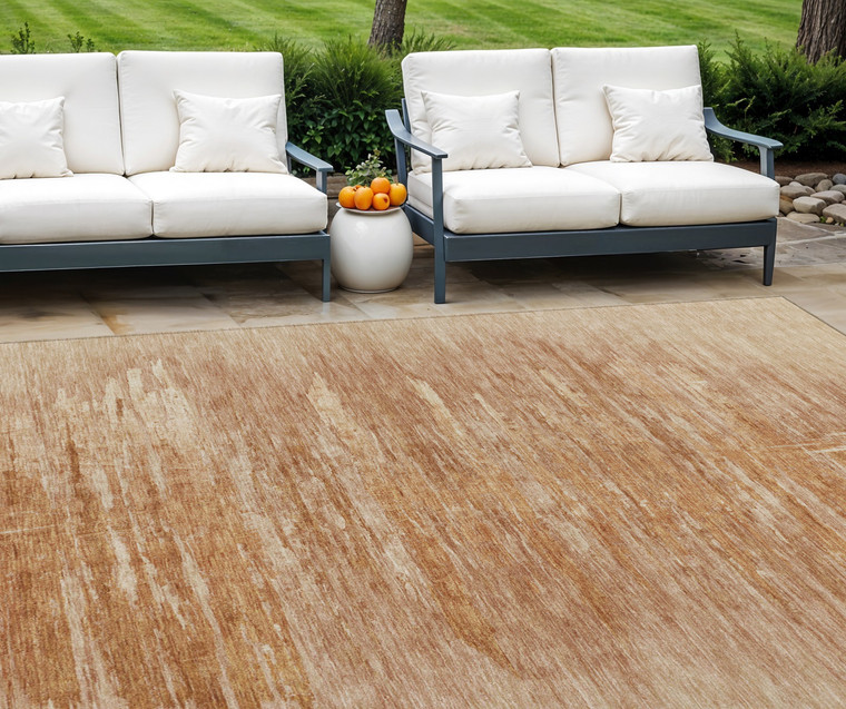 8' X 10' Salmon And Copper Abstract Washable Indoor Outdoor Area Rug