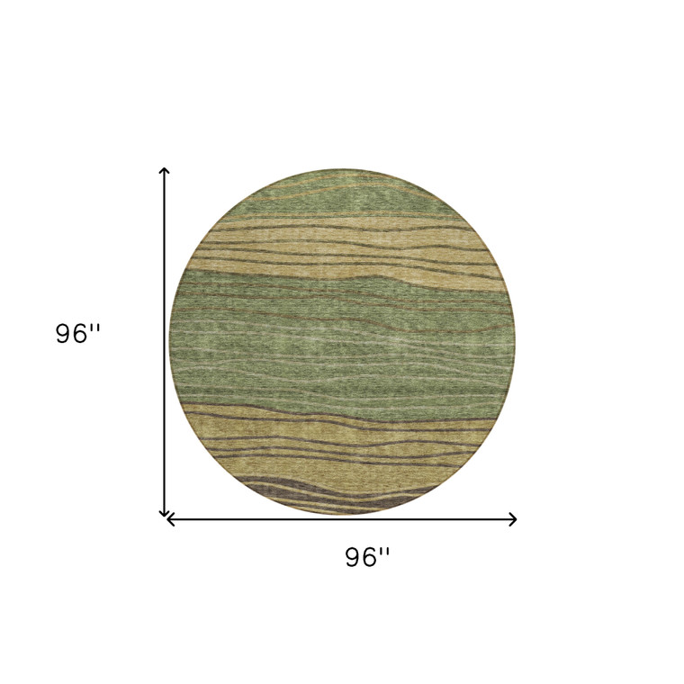 8' Olive Green And Chocolate Round Striped Washable Indoor Outdoor Area Rug