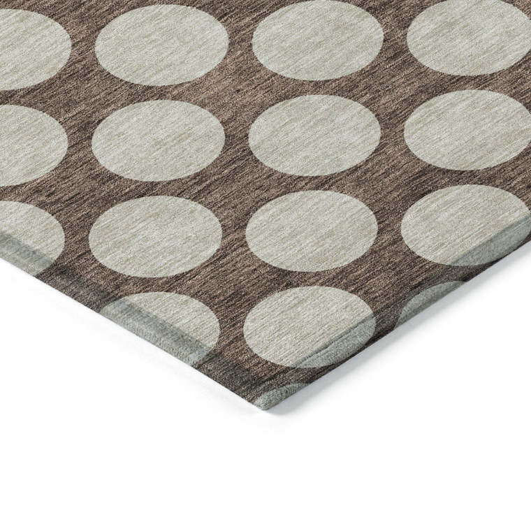 10' X 14' Brown And Beige Polka Dot Washable Indoor Outdoor Area Rug