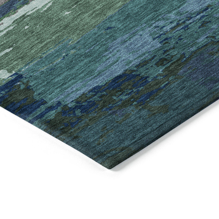 8' X 10' Teal Blue Abstract Washable Indoor Outdoor Area Rug Transitional Style - Teal Blue Color