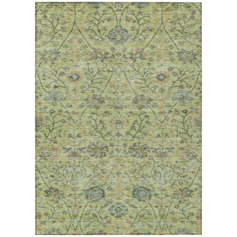 10' X 14' Mint Green Brown And Gray Floral Washable Indoor Outdoor Area Rug