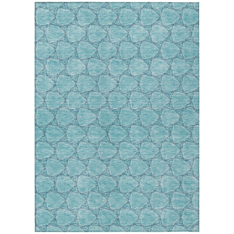 10' X 14' Teal Blue And Navy Blue Geometric Washable Indoor Outdoor Area Rug
