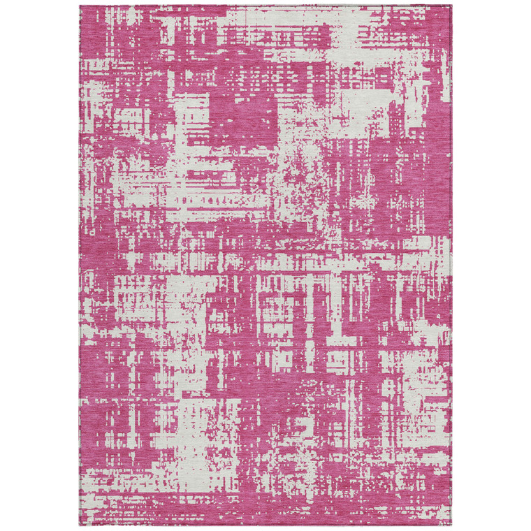 9' X 12' Blush And Ivory Abstract Washable Indoor Outdoor Area Rug