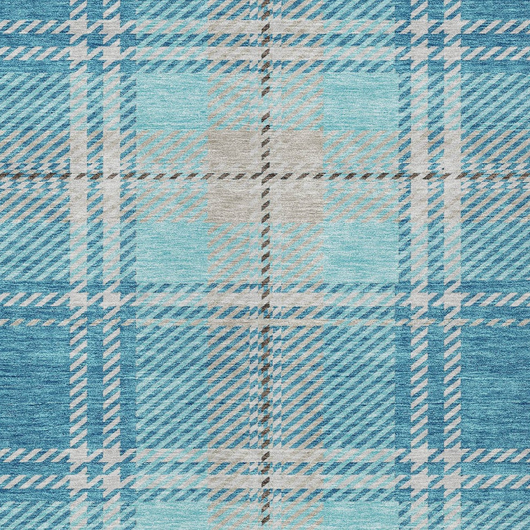 8' X 10' Teal Blue Gray And Brown Plaid Washable Indoor Outdoor Area Rug