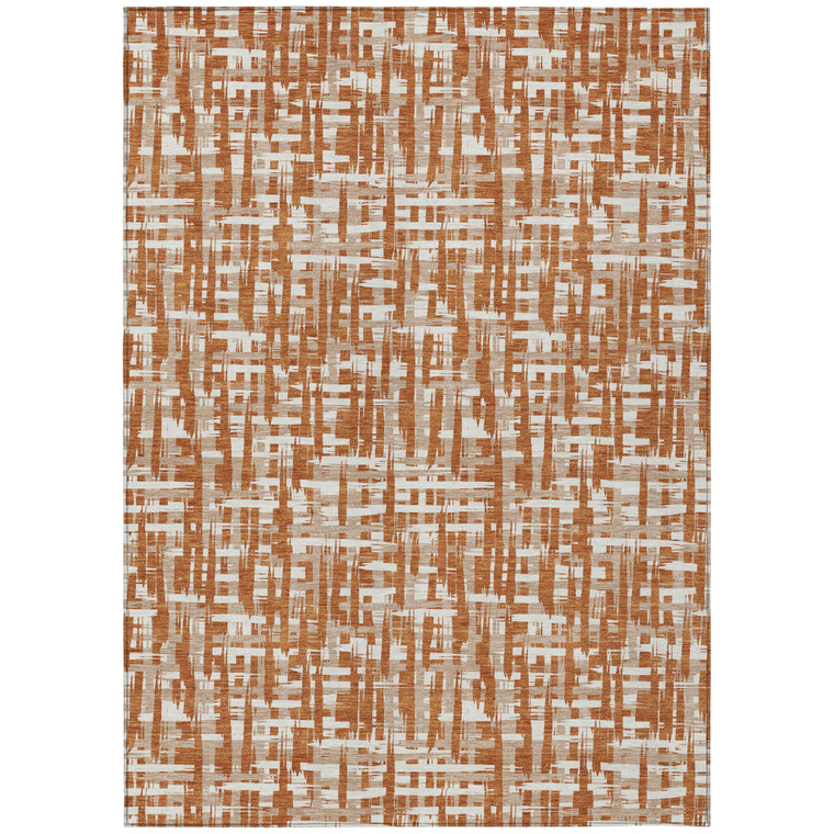 8' X 10' Terra Cotta Tan And Ivory Abstract Washable Indoor Outdoor Area Rug