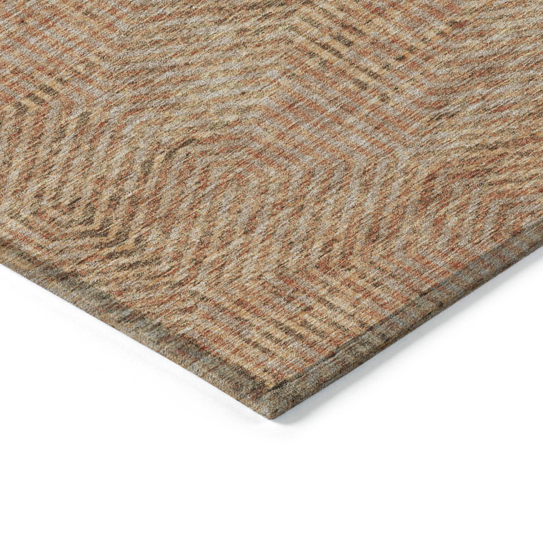 9' X 12' Copper Brown And Beige Geometric Washable Indoor Outdoor Area Rug