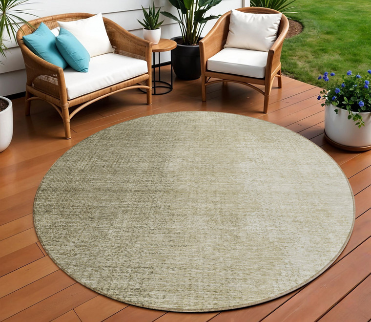 8' Brown Beige And Taupe Round Abstract Washable Indoor Outdoor Area Rug Transitional Style - Brown, Beige, Taupe Color
