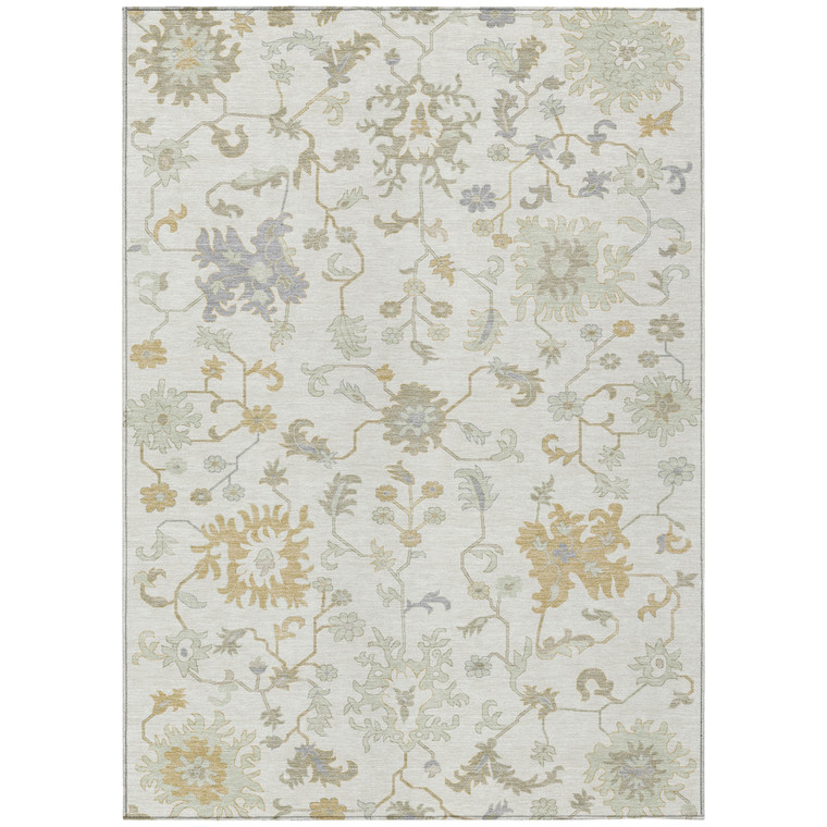 9' X 12' Ivory Gray And Taupe Floral Washable Indoor Outdoor Area Rug - Ivory, Gray, Taupe