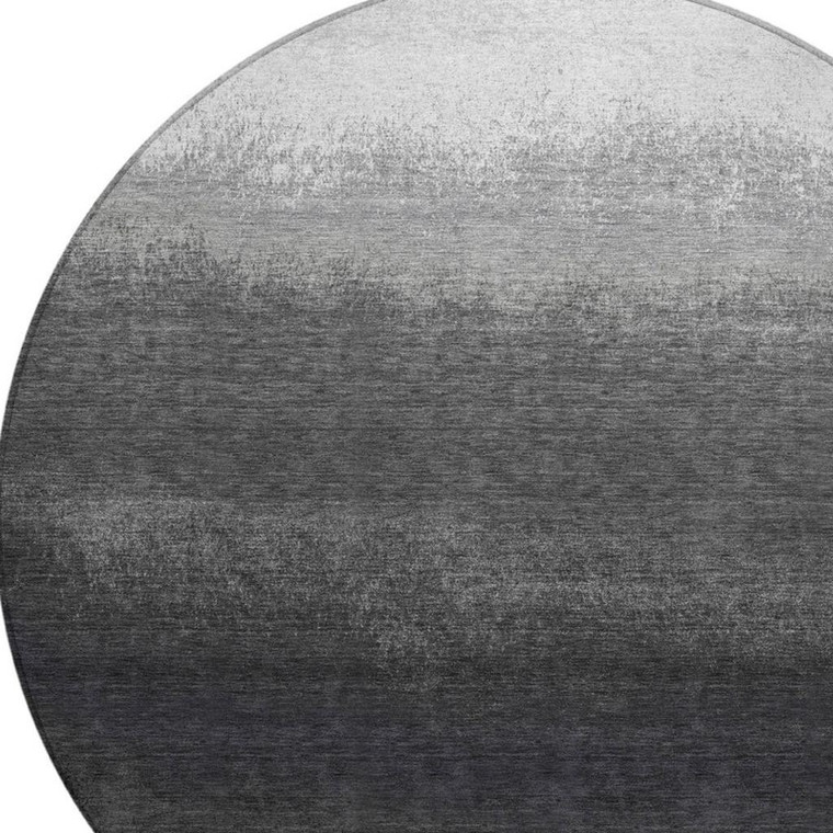 8' Gray And Silver Round Ombre Washable Indoor Outdoor Area Rug