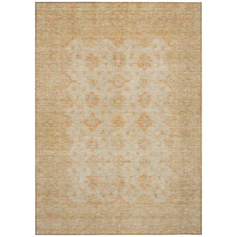 9' X 12' Beige And Rust Floral Medallion Washable Indoor Outdoor Area Rug