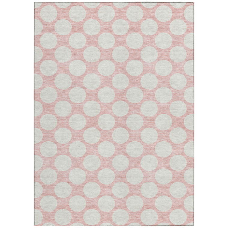 10' X 14' Pink And Gray Polka Dot Washable Indoor Outdoor Area Rug